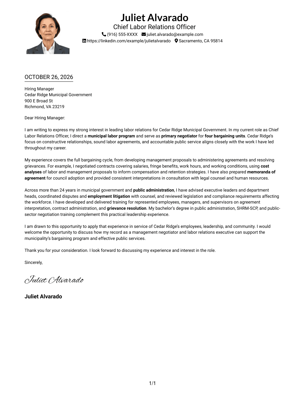 Cover letter example — page 1