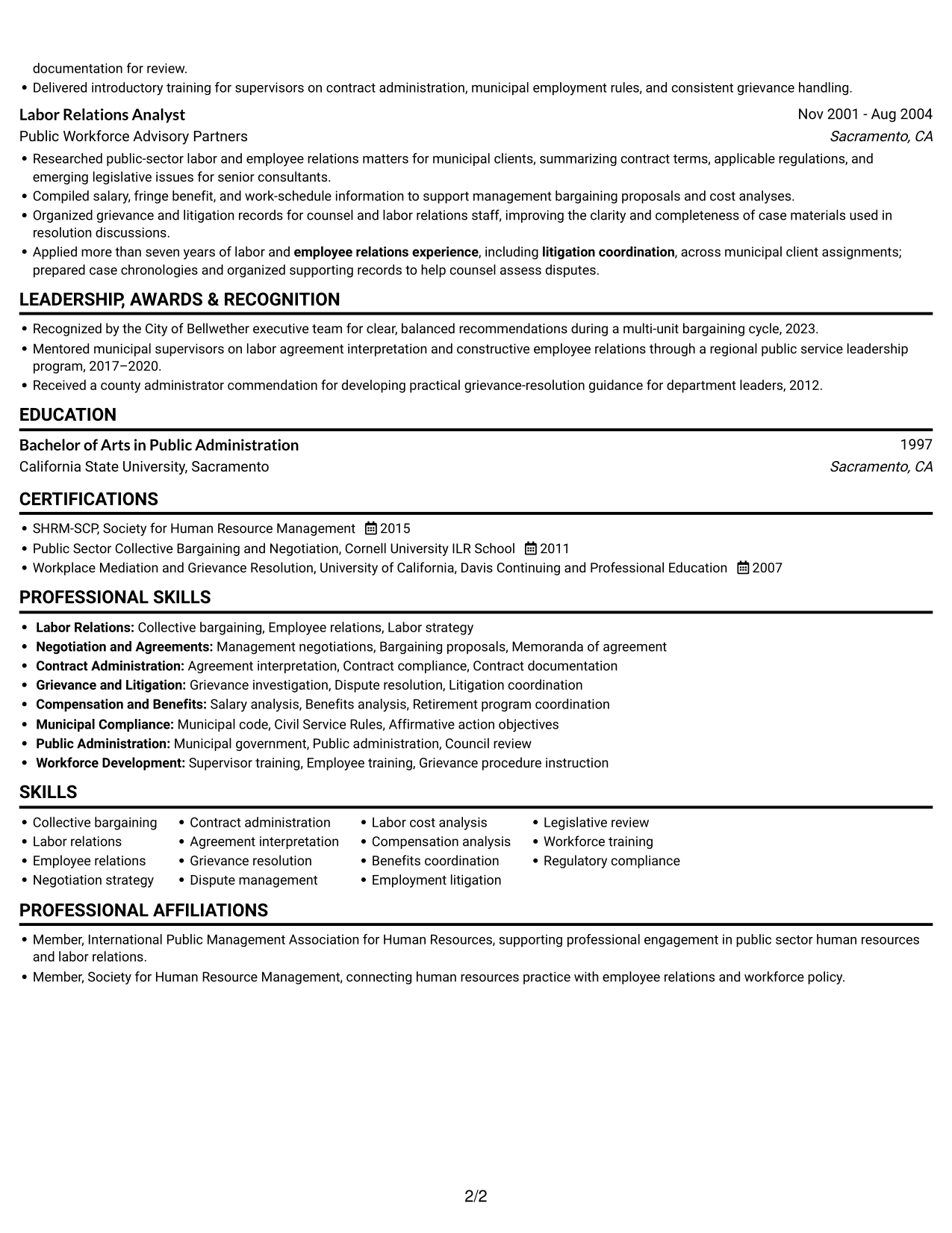 Resume example — page 2