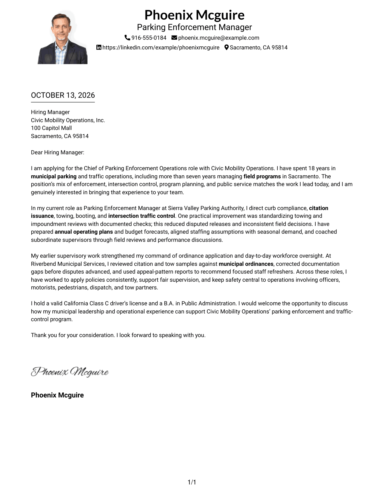 Cover Letter Example Page 1