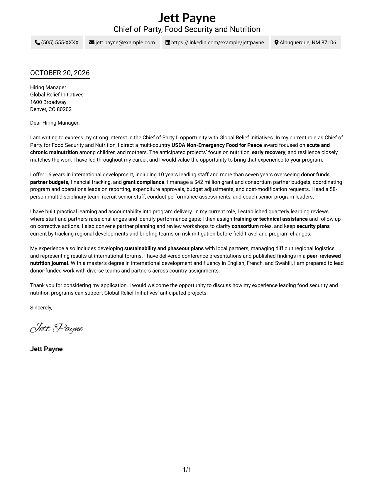 Cover letter example — page 1