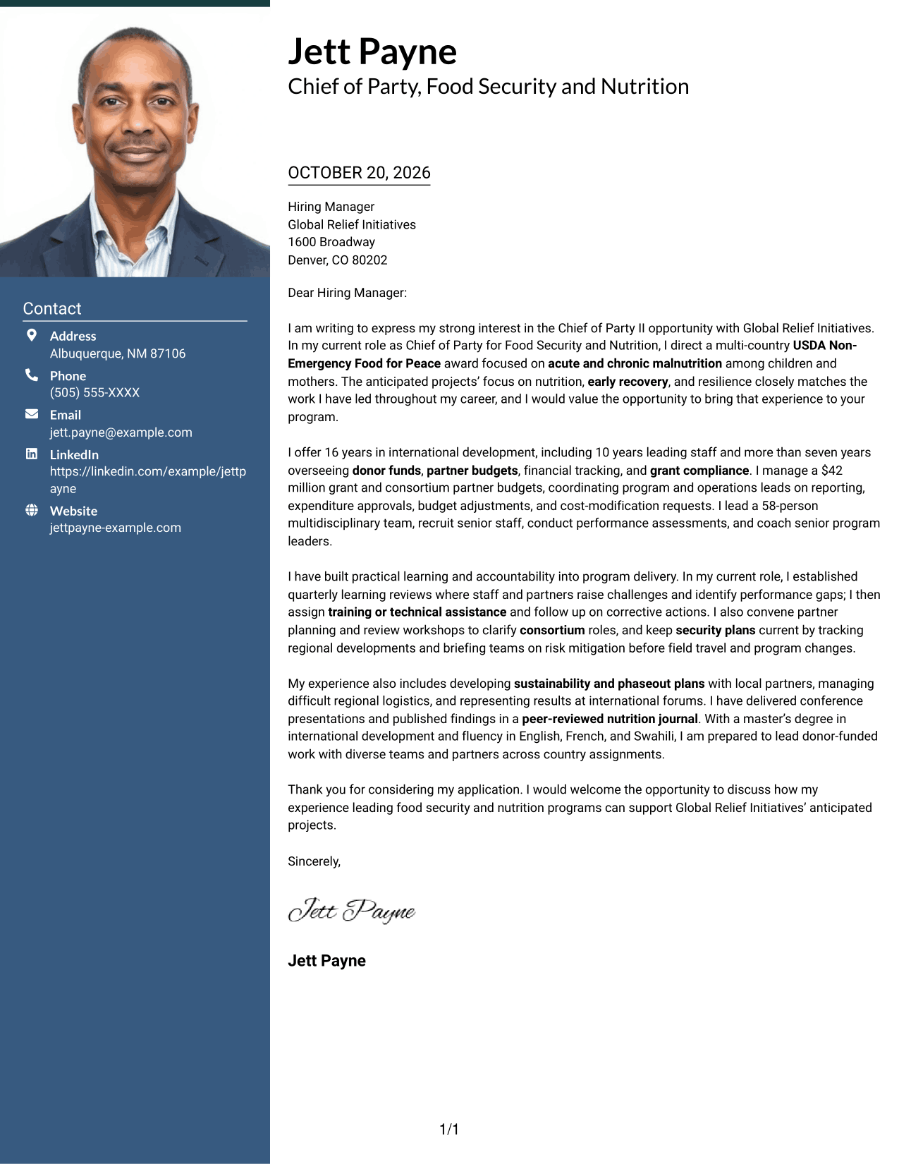 Cover letter example — page 1
