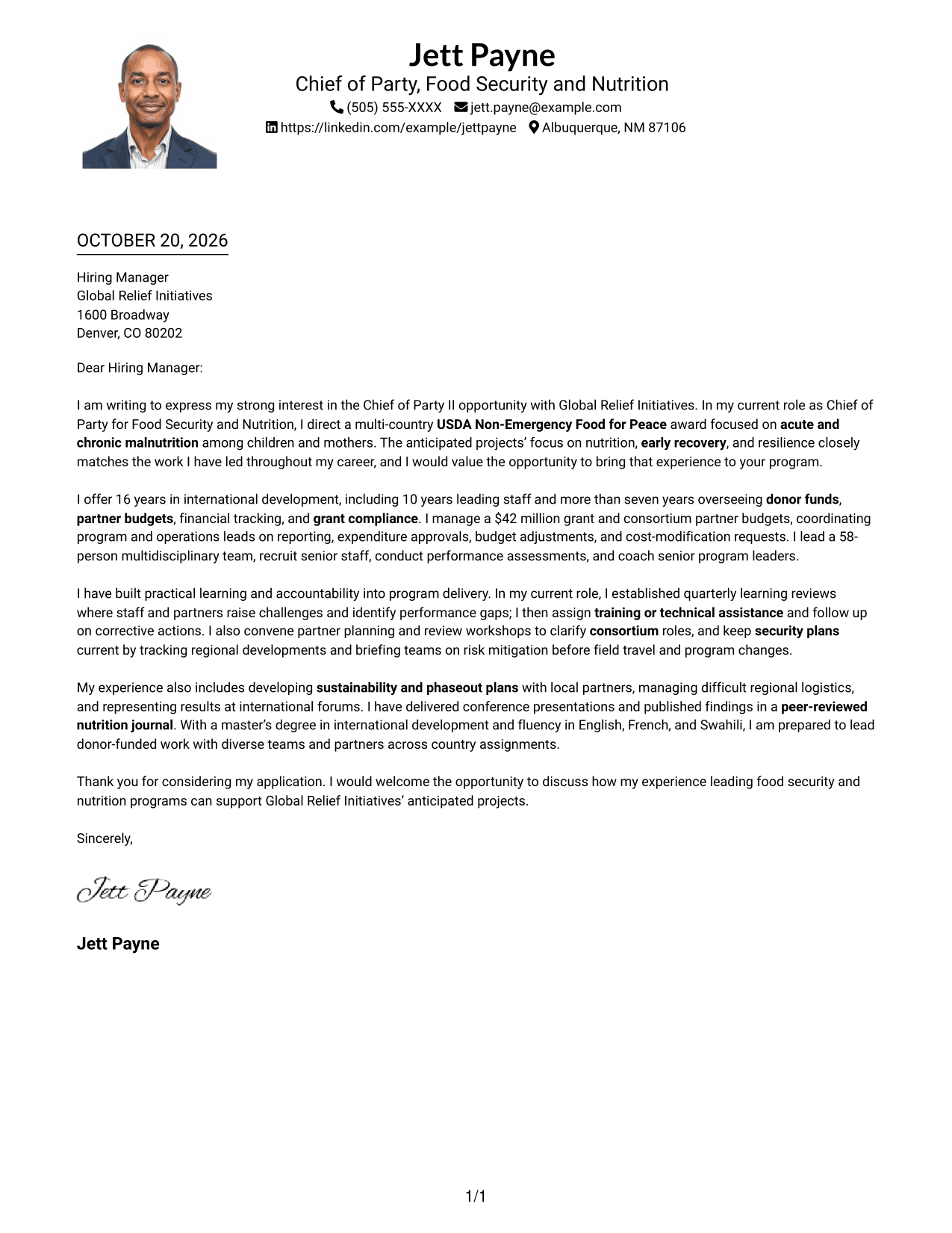 Cover letter example — page 1