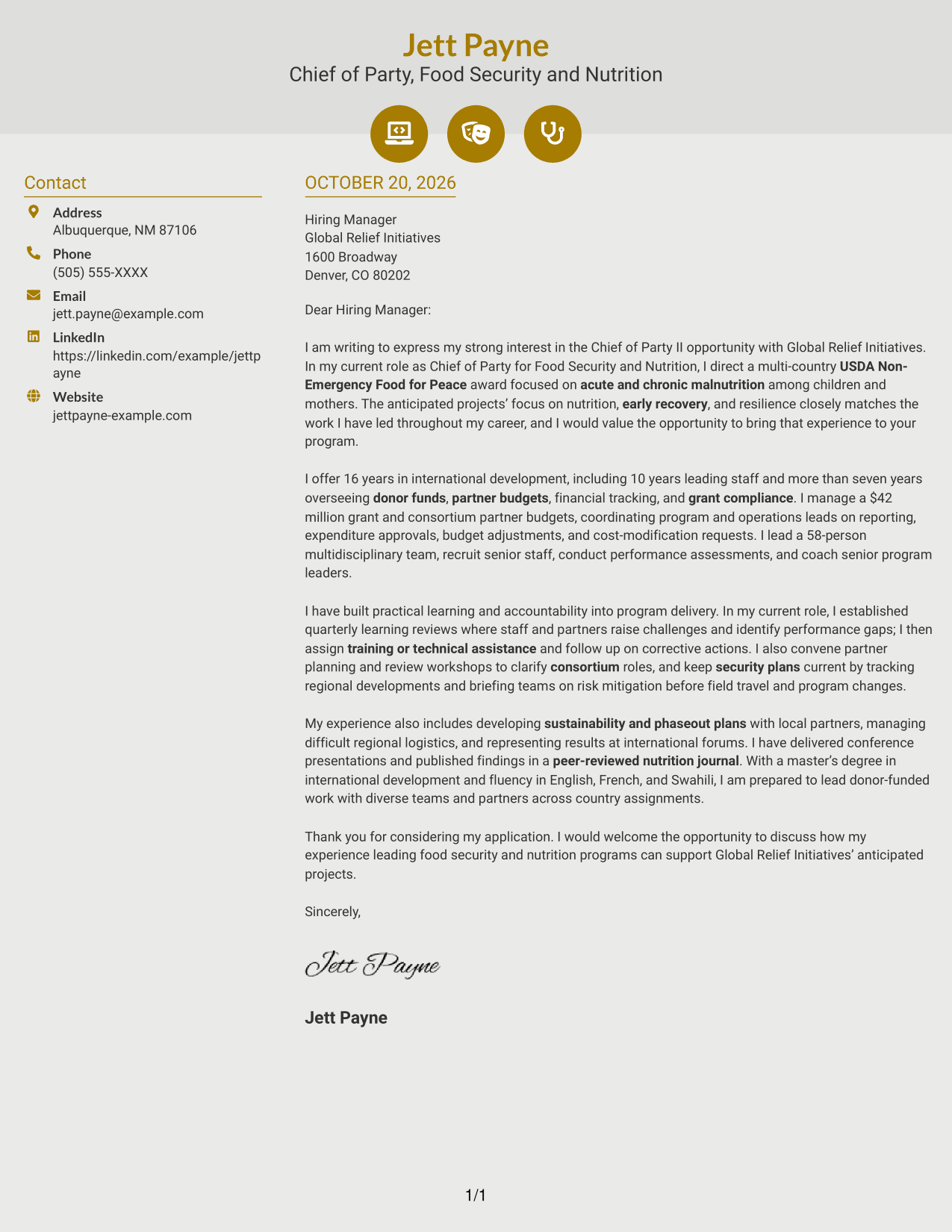 Cover letter example — page 1