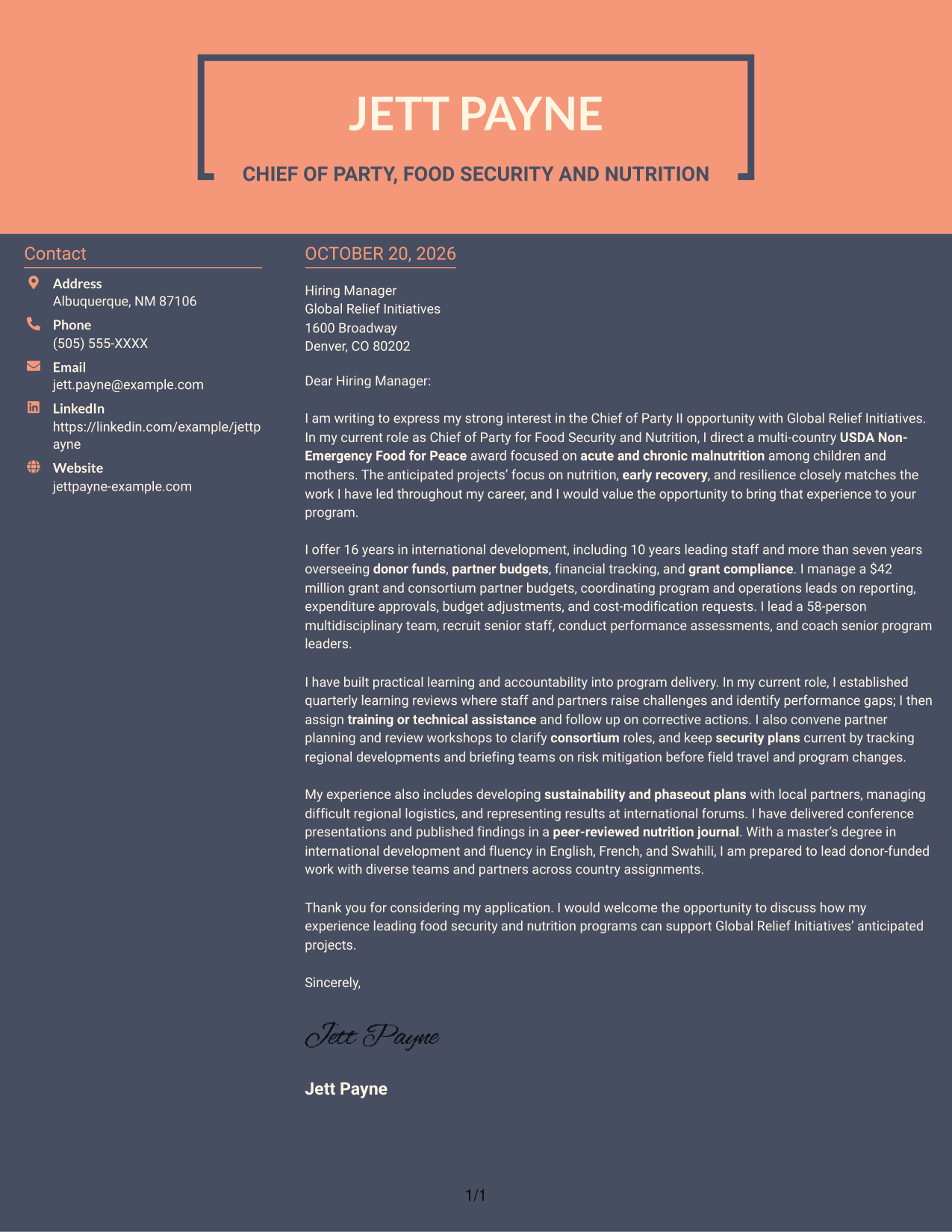 Cover letter example — page 1