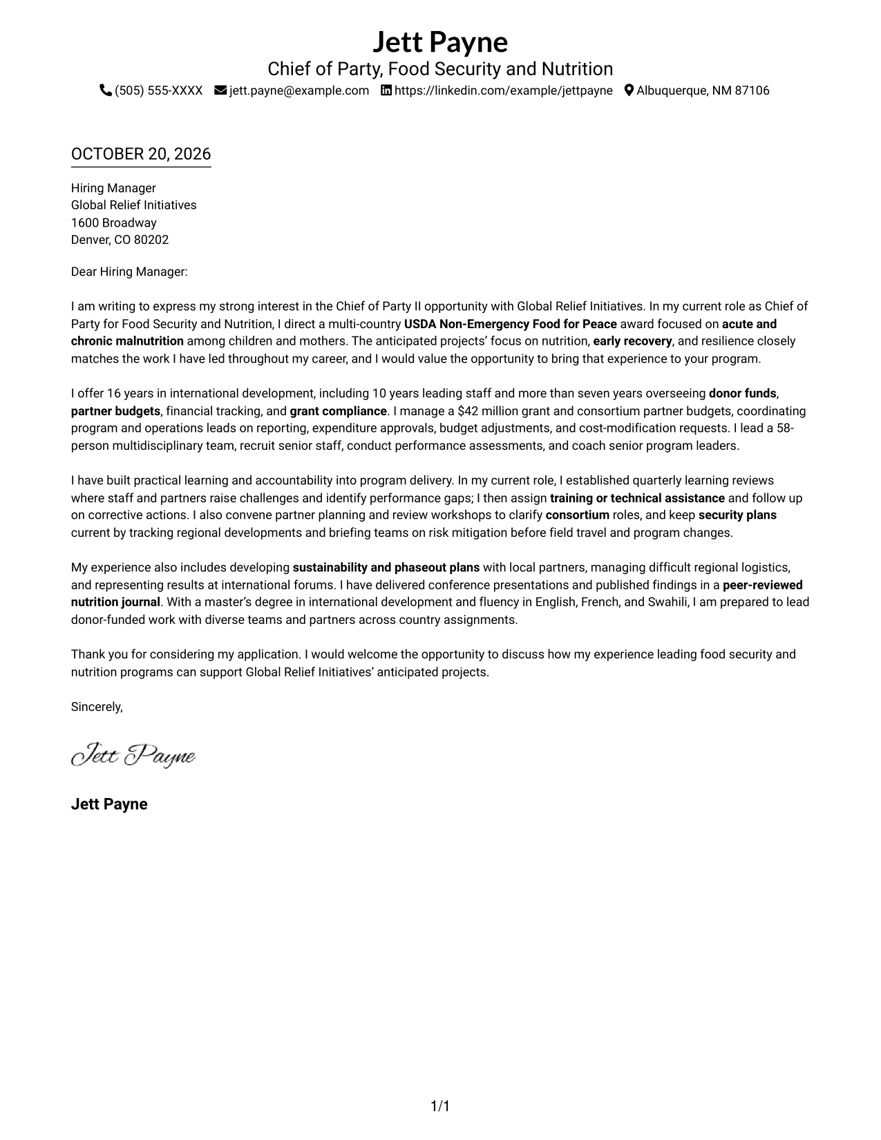 Cover letter example — page 1