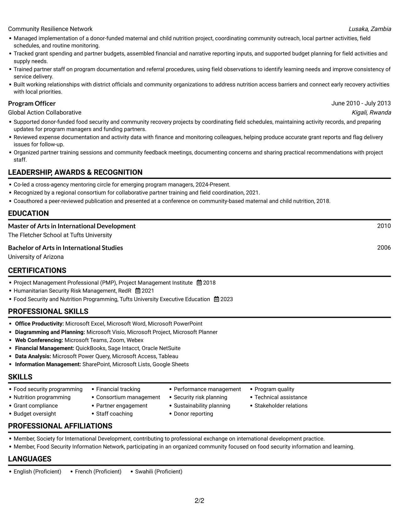 Resume example — page 2