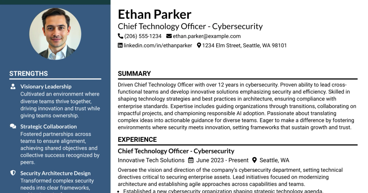 33 Chief Technology Officer - Cybersecurity Resume Templates with Example 2026 (ATS-Optimized)