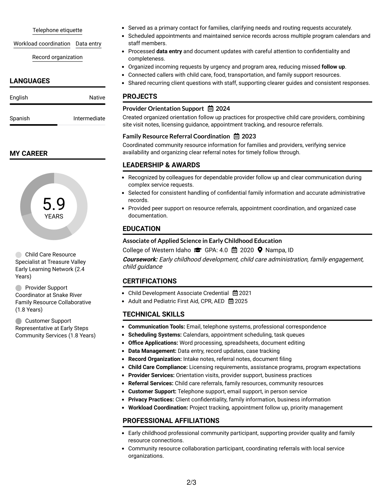 Resume Example Page 2