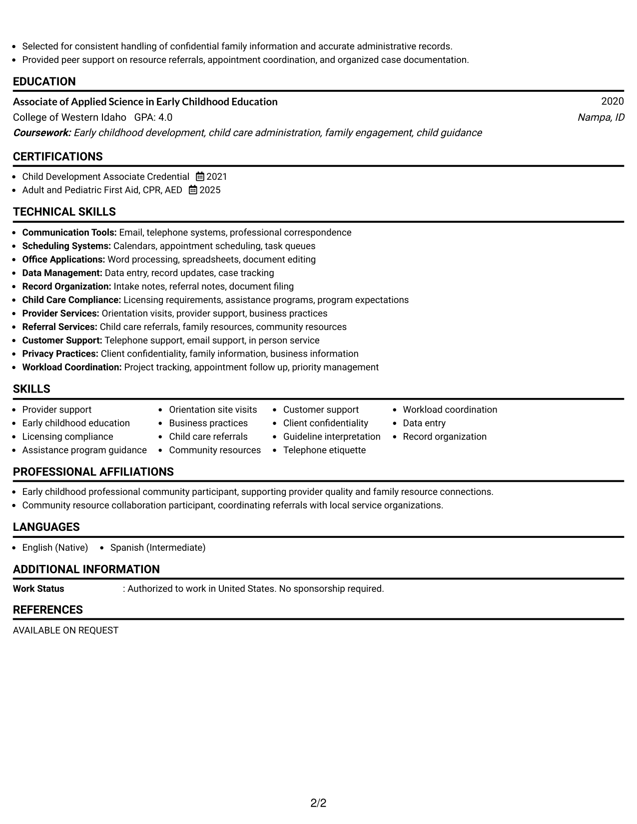 Resume Example Page 2