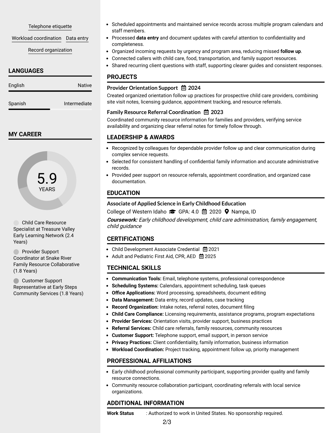 Resume Example Page 2