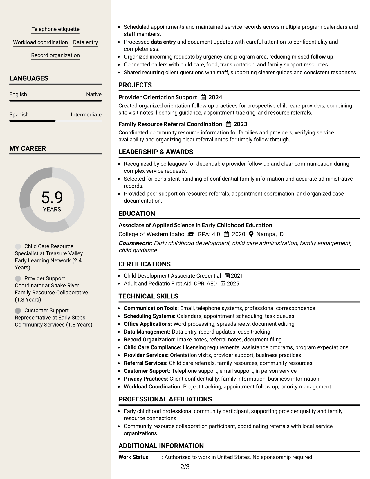 Resume Example Page 2
