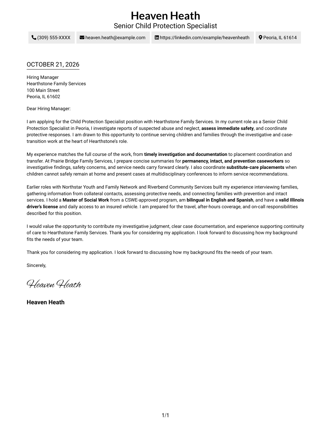 Cover letter example — page 1