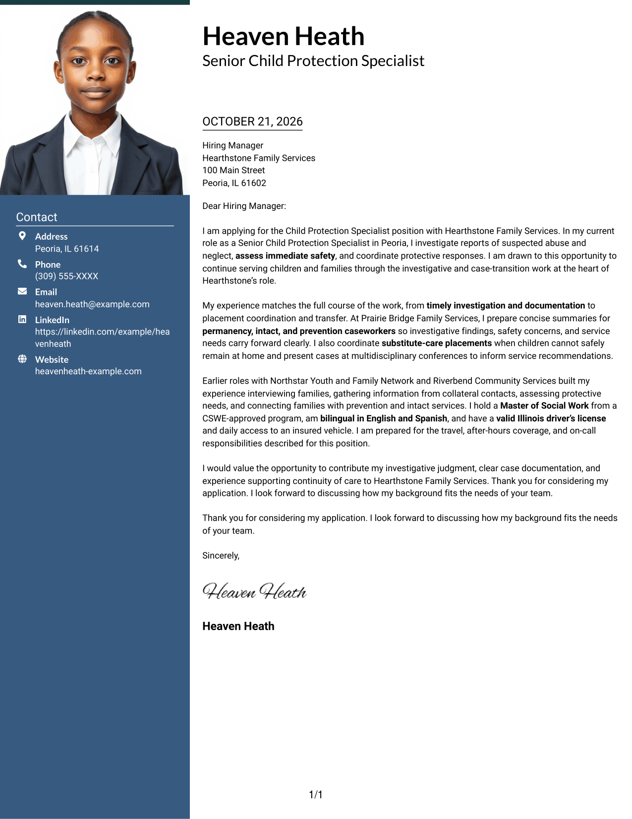 Cover letter example — page 1