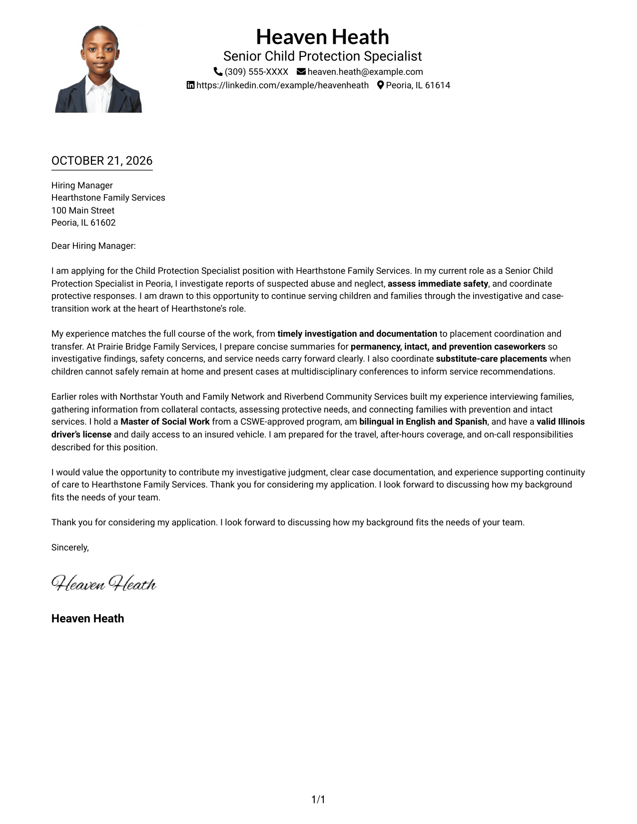 Cover letter example — page 1