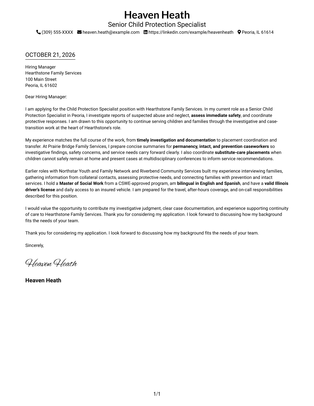 Cover letter example — page 1