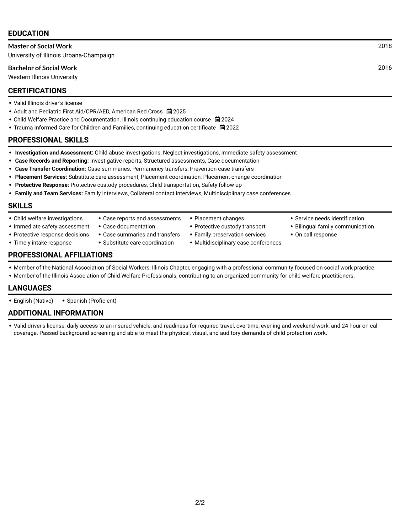 Resume example — page 2