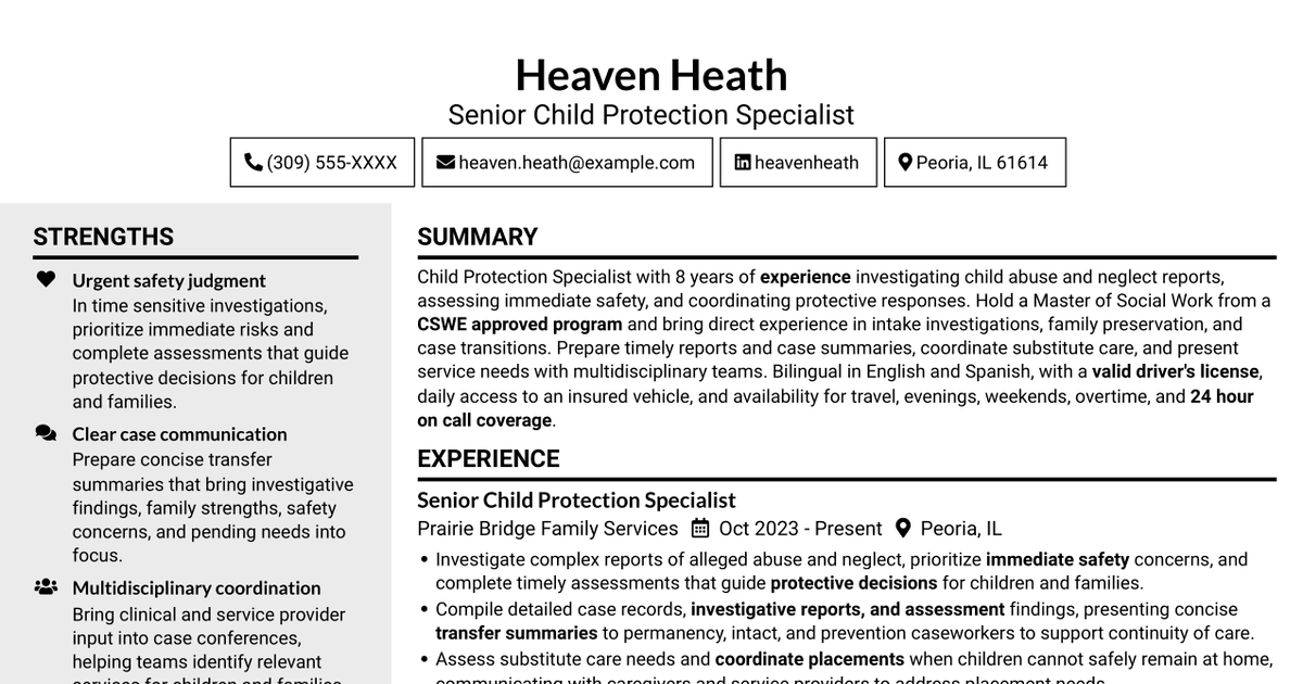 7 Child Protection Specialist - Child Welfare Investigations Resume Templates with Example