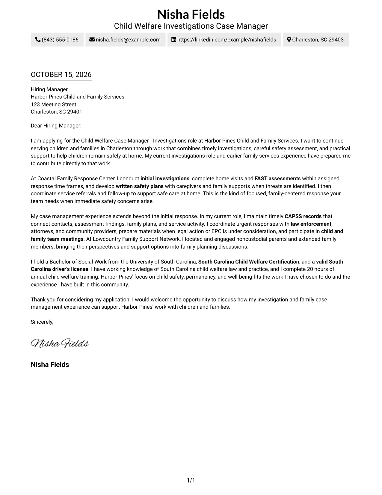 Cover letter example — page 1