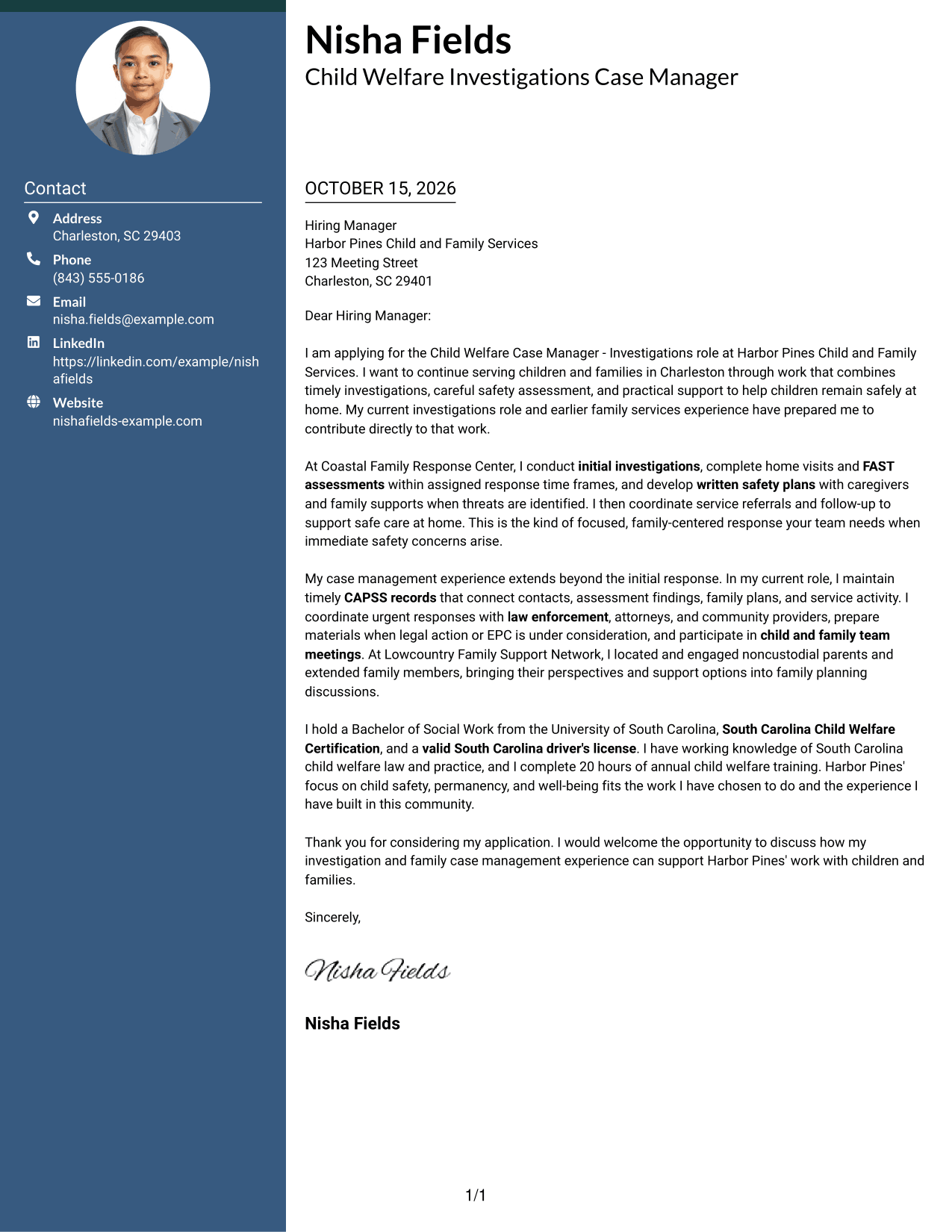 Cover letter example — page 1