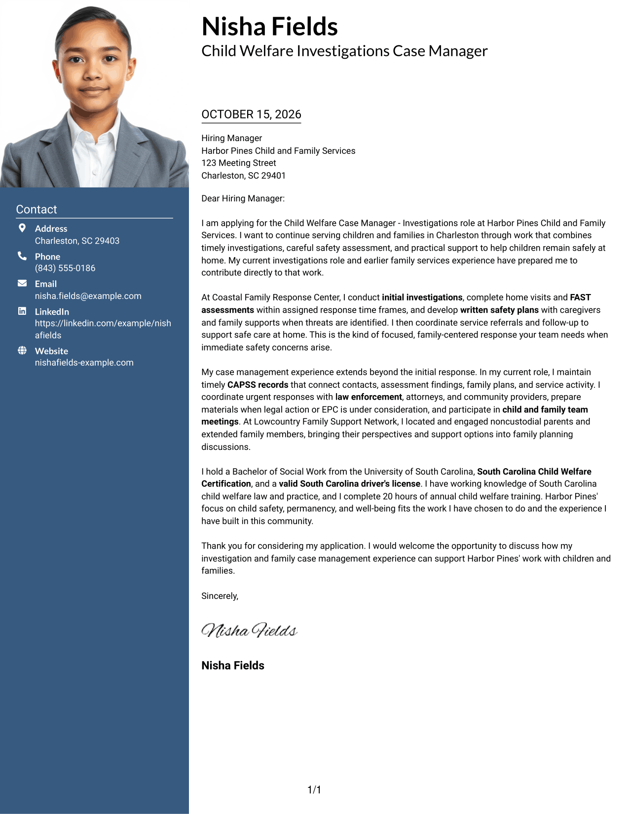 Cover letter example — page 1