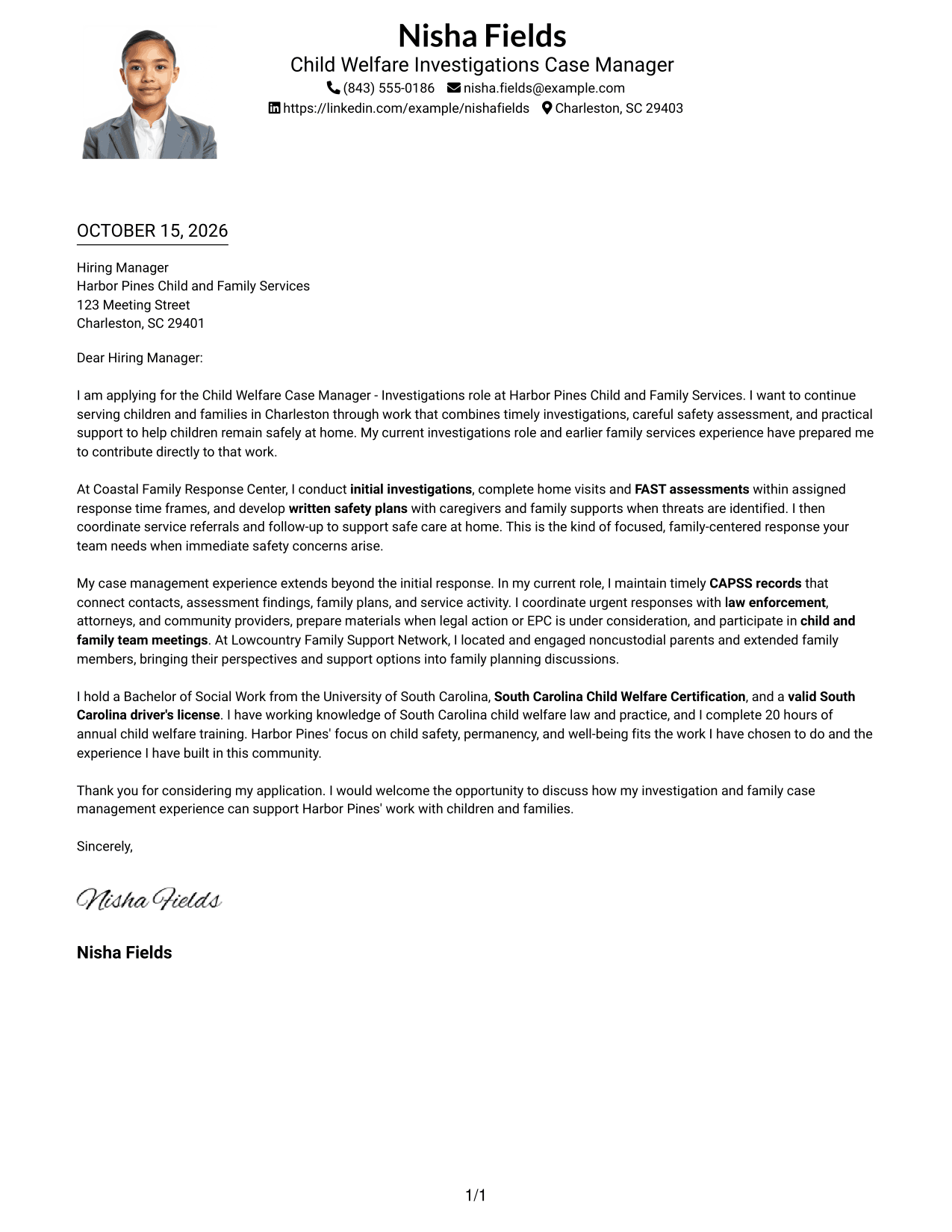 Cover letter example — page 1