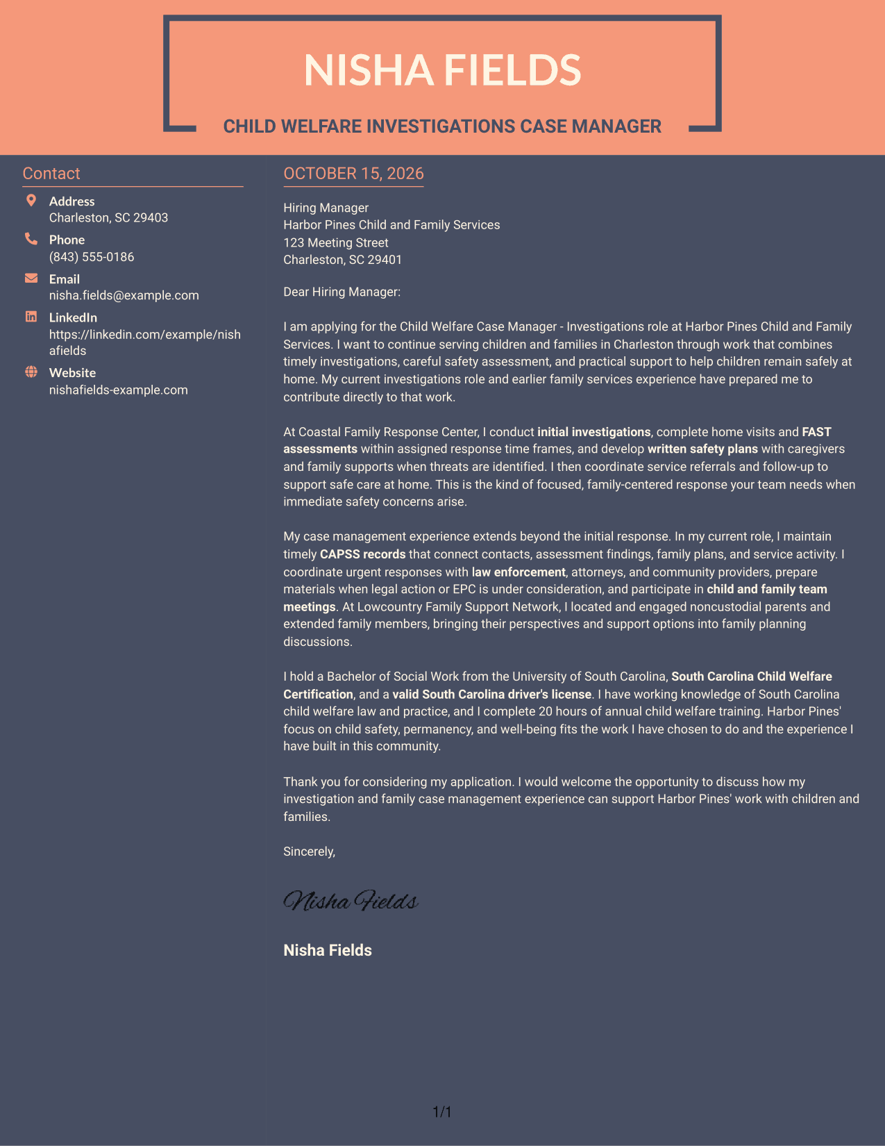 Cover letter example — page 1