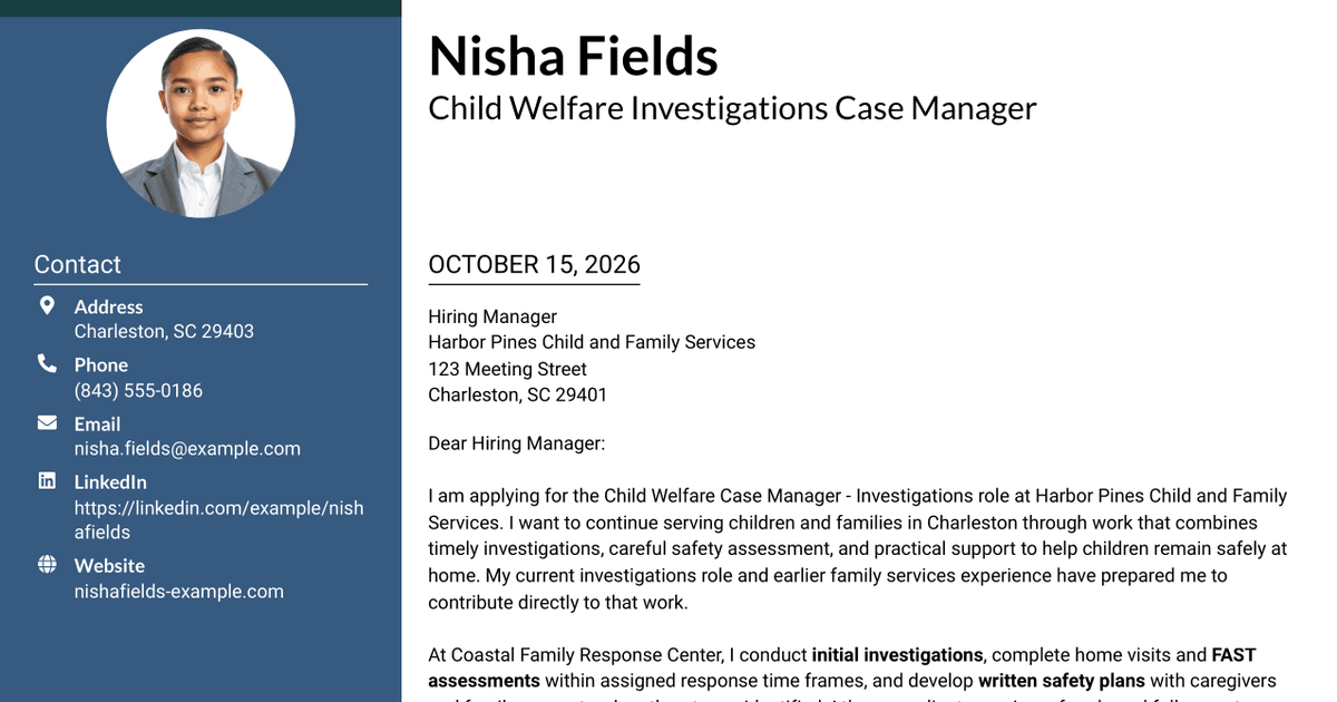 7 Child Welfare Case Manager - Investigations Cover Letter Templates with Example
