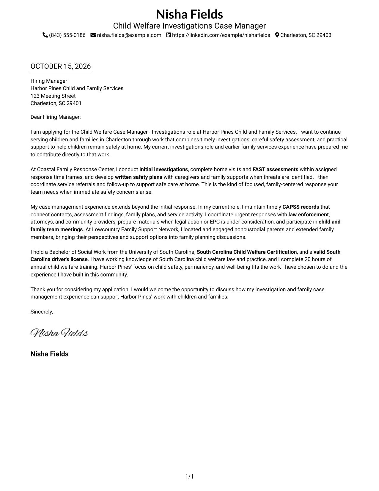 Cover letter example — page 1