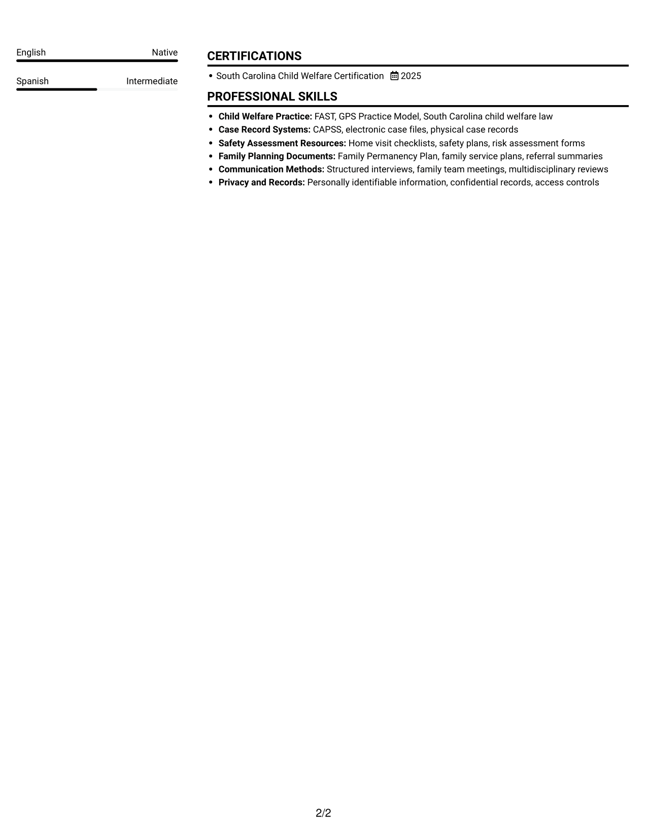 Resume example — page 2