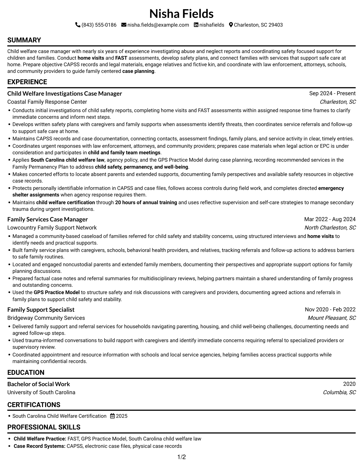 Resume example — page 1