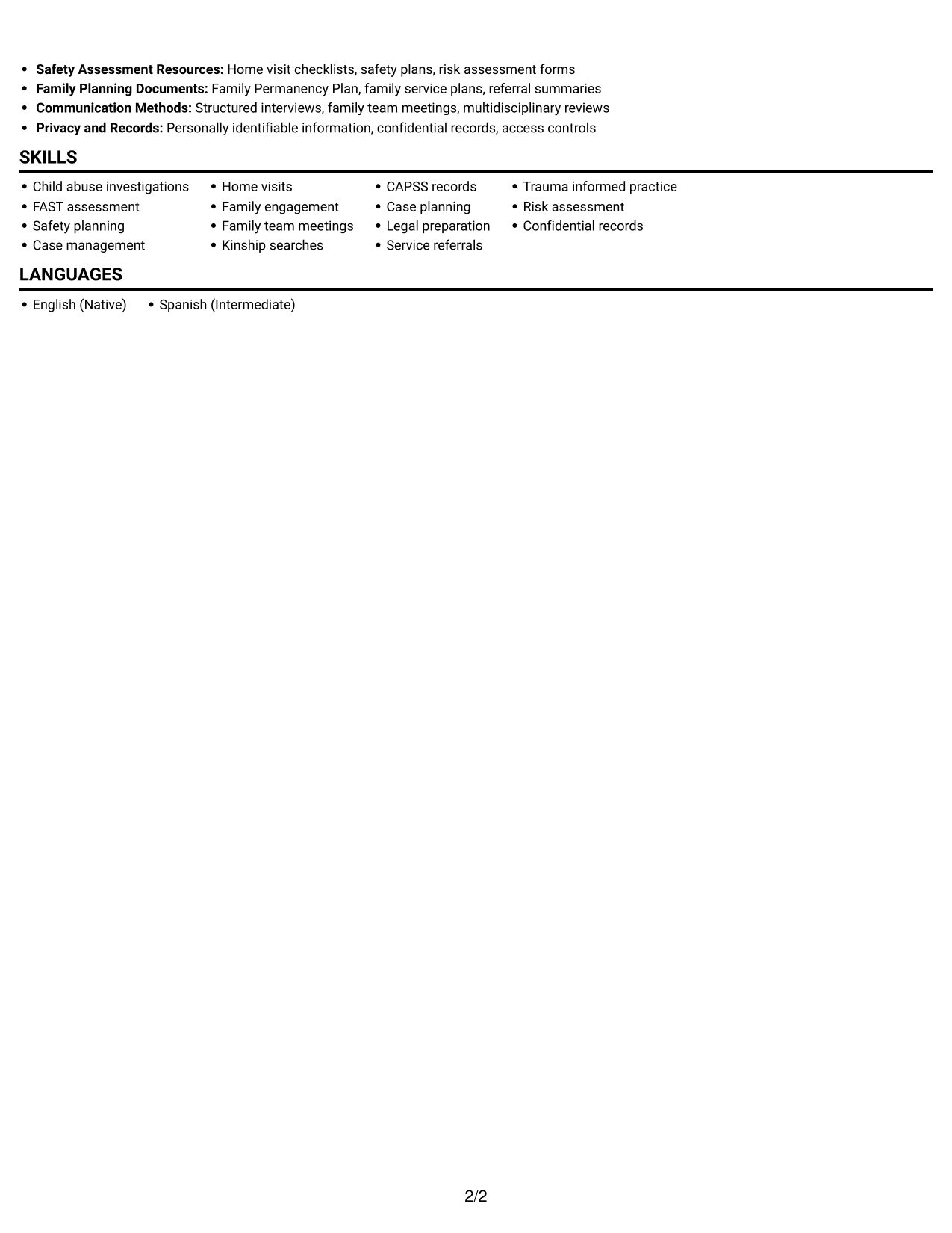 Resume example — page 2