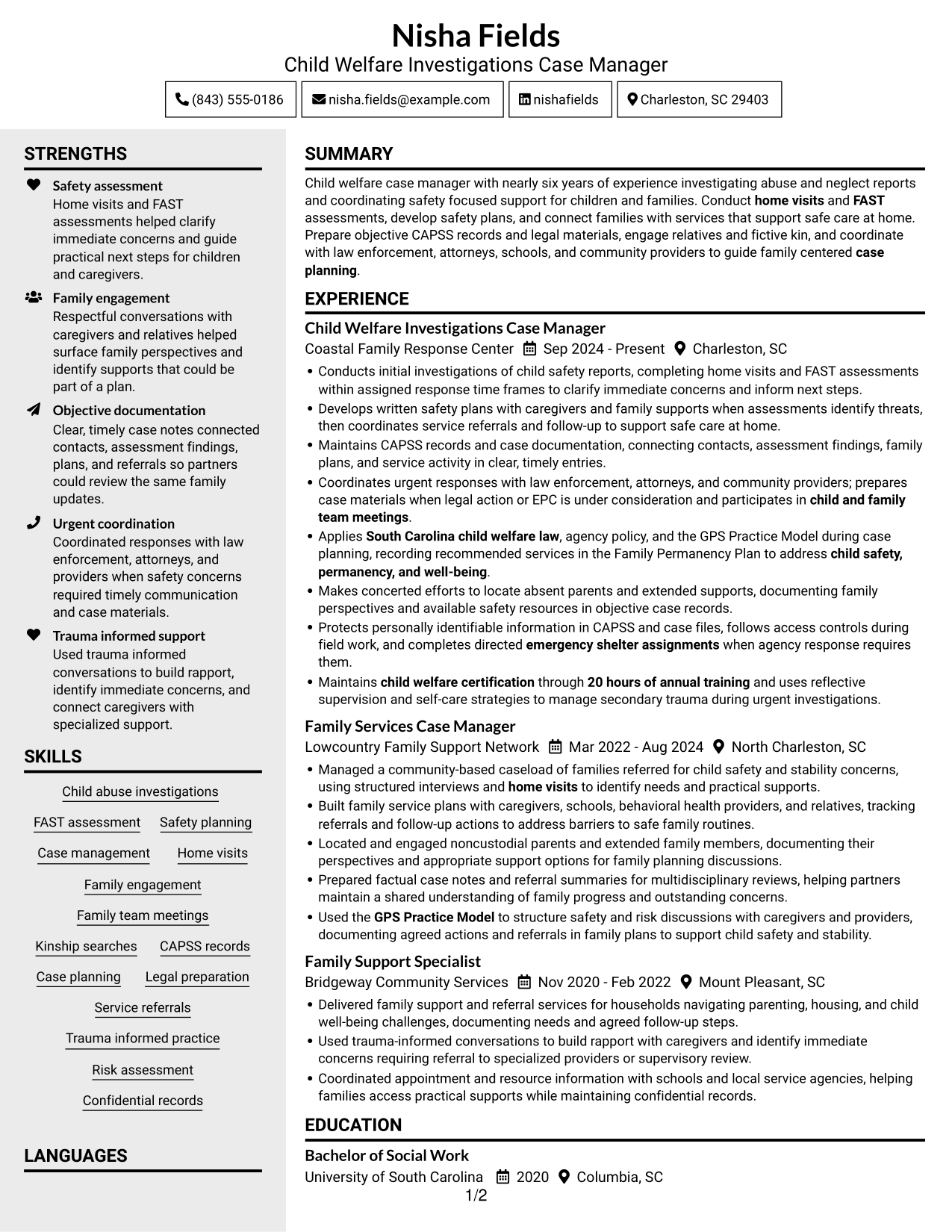 Resume example — page 1