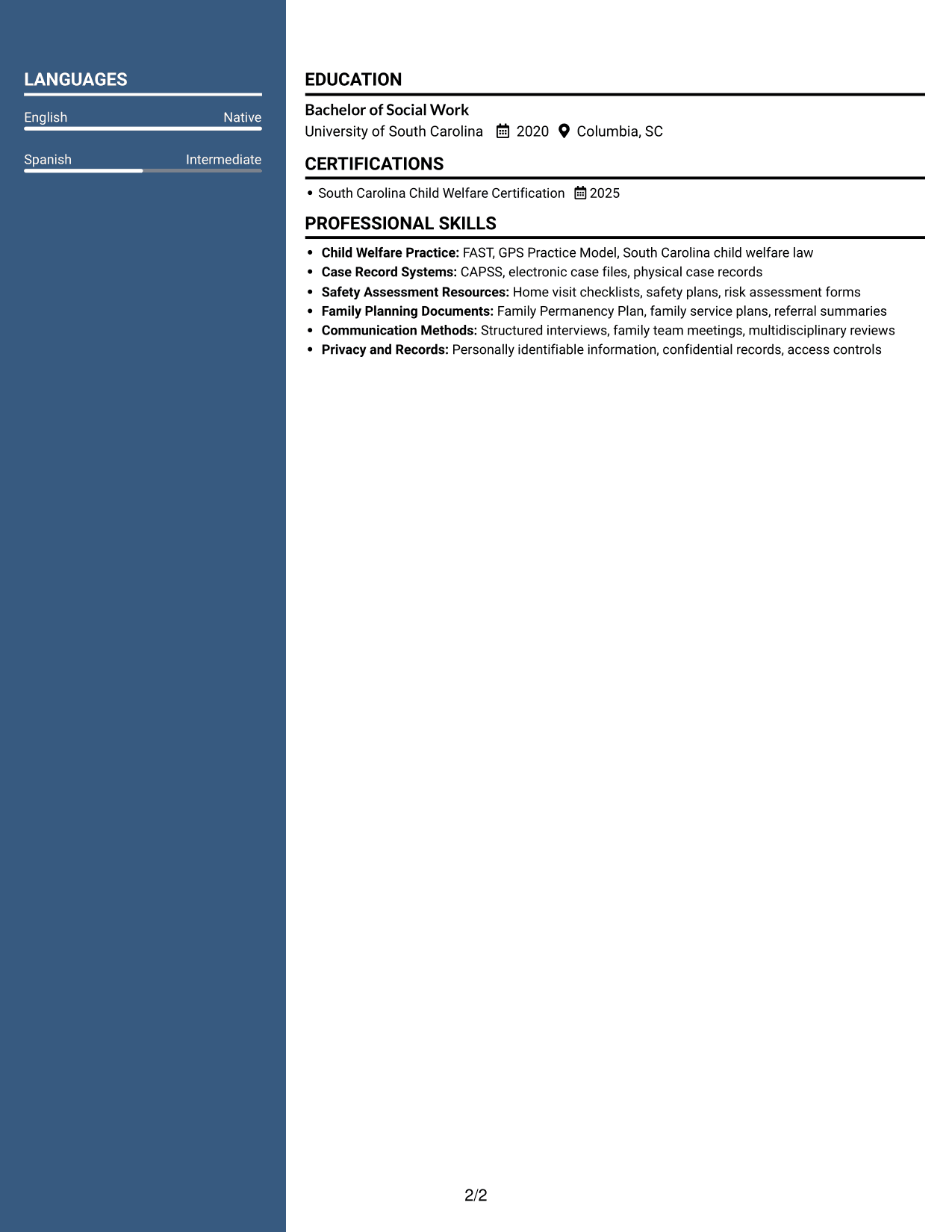 Resume example — page 2