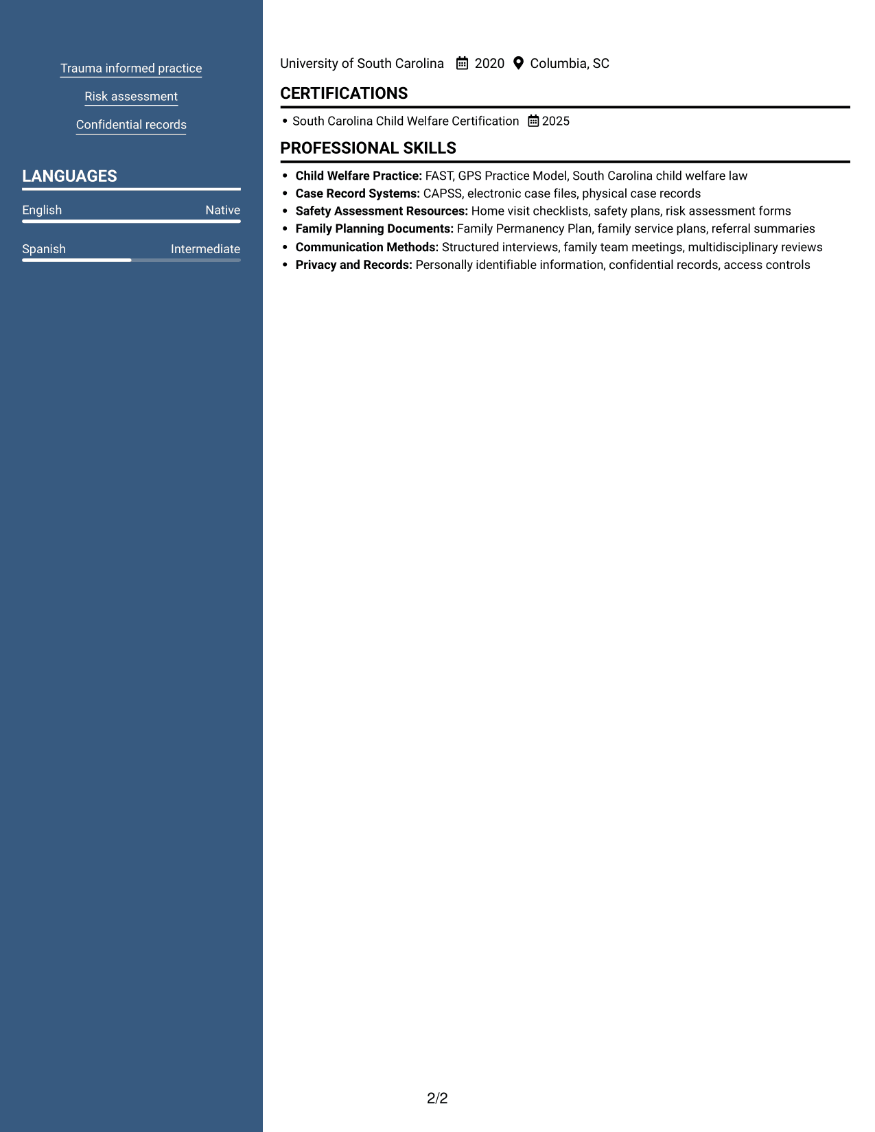 Resume example — page 2