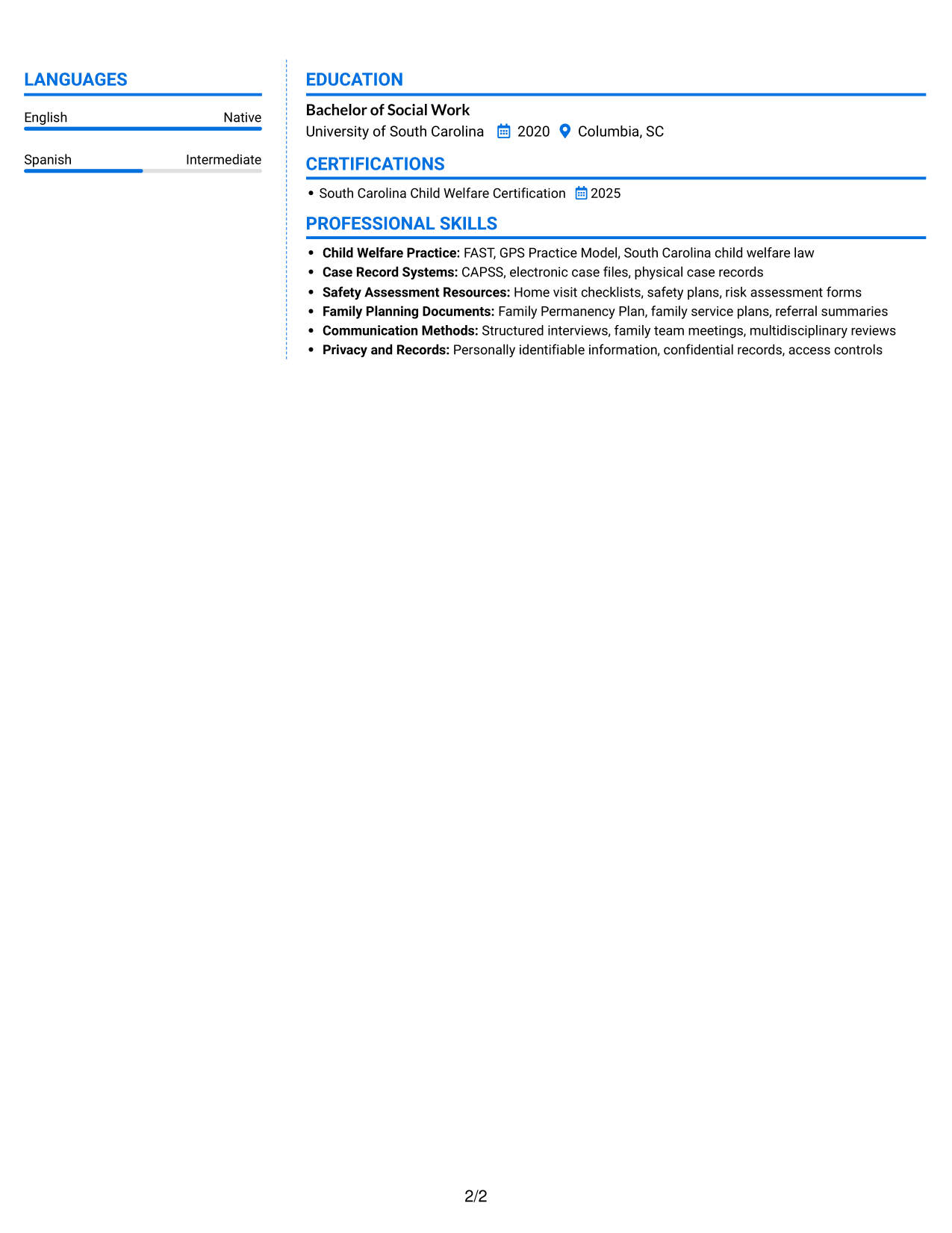 Resume example — page 2