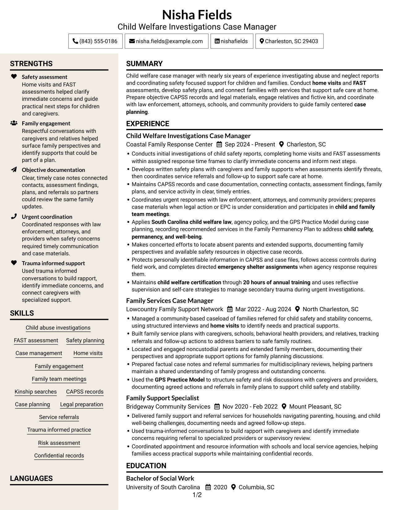 Resume example — page 1