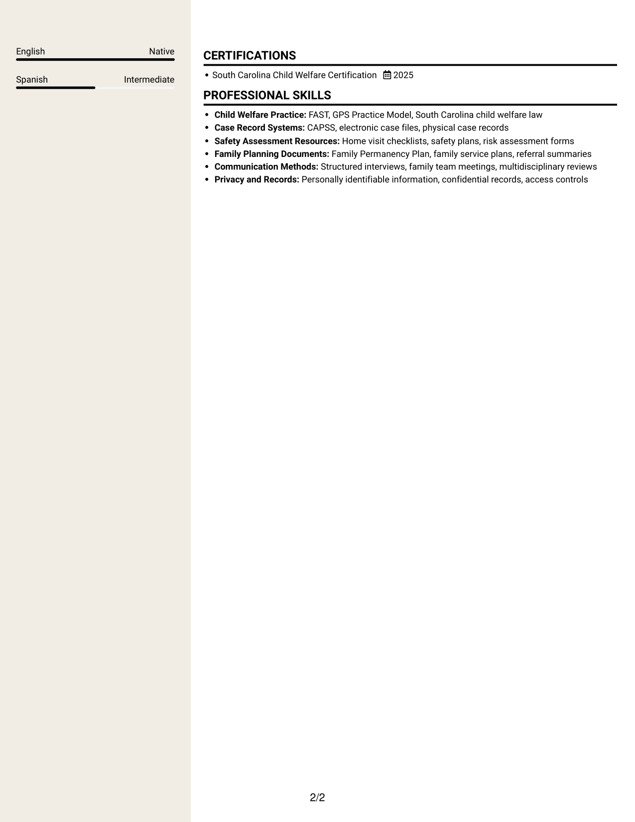 Resume example — page 2