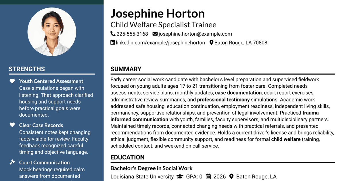 7 Child Welfare Specialist Trainee Resume Templates with Example