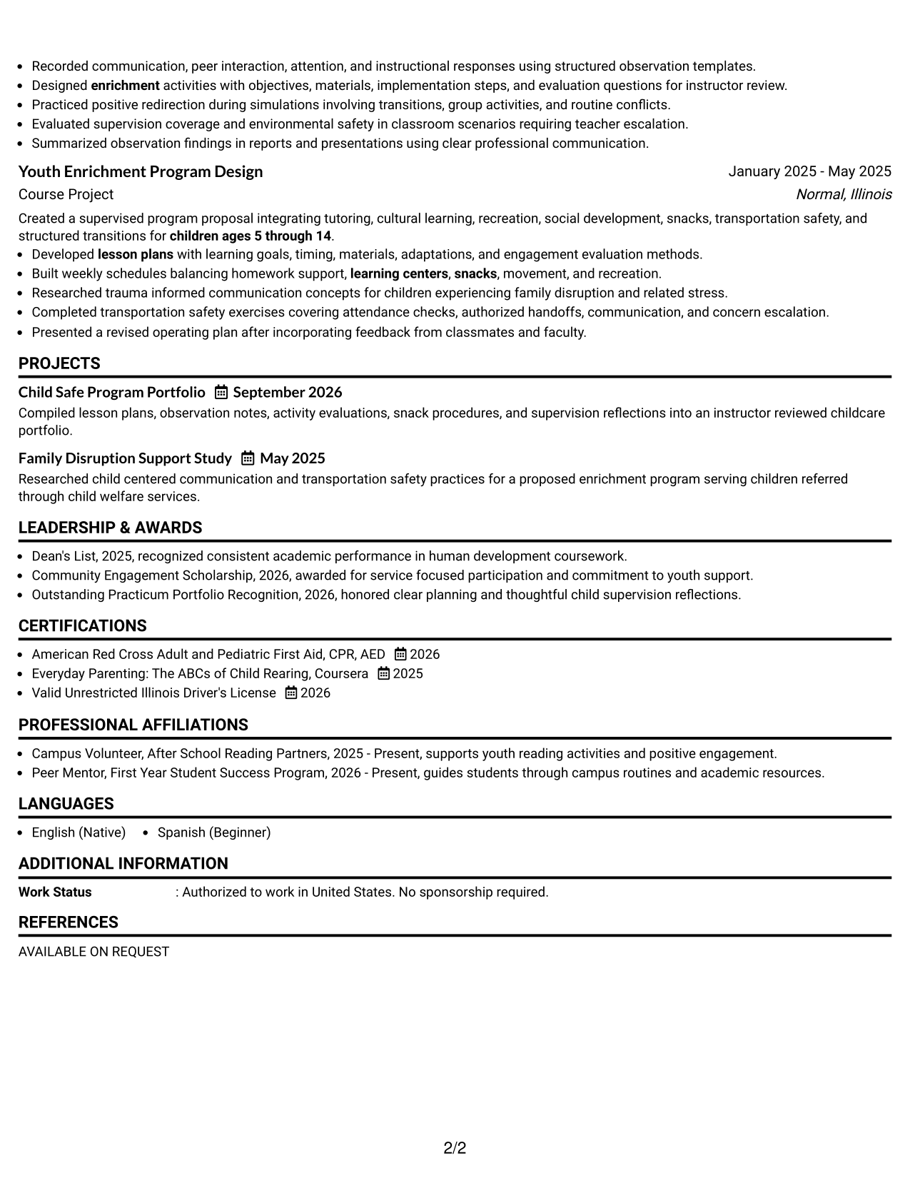 Resume Example Page 2