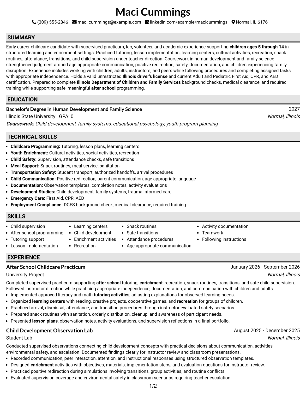 Resume Example Page 1