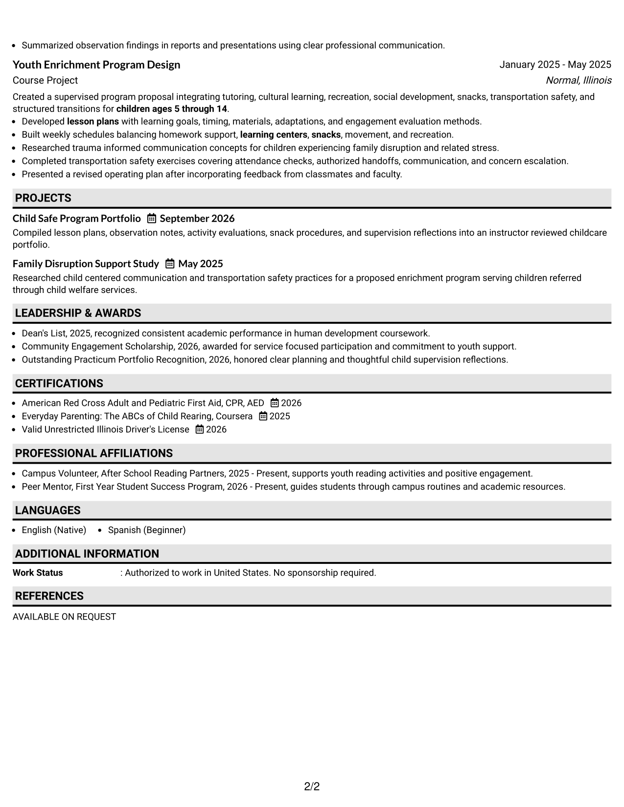 Resume Example Page 2