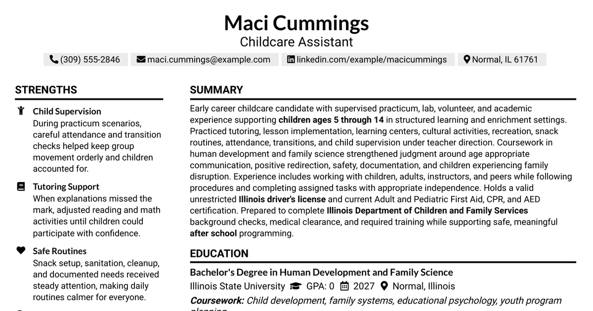 7 Childcare Assistant Resume Templates with Example