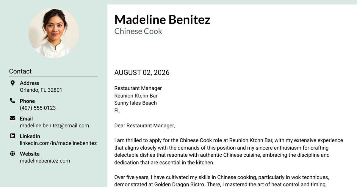 30+ Chinese Cook Cover Letter Templates with Example 2026
