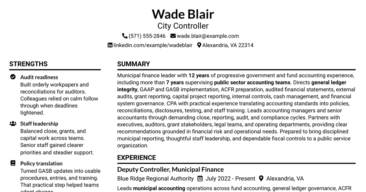 7 City Controller Resume Templates with Example