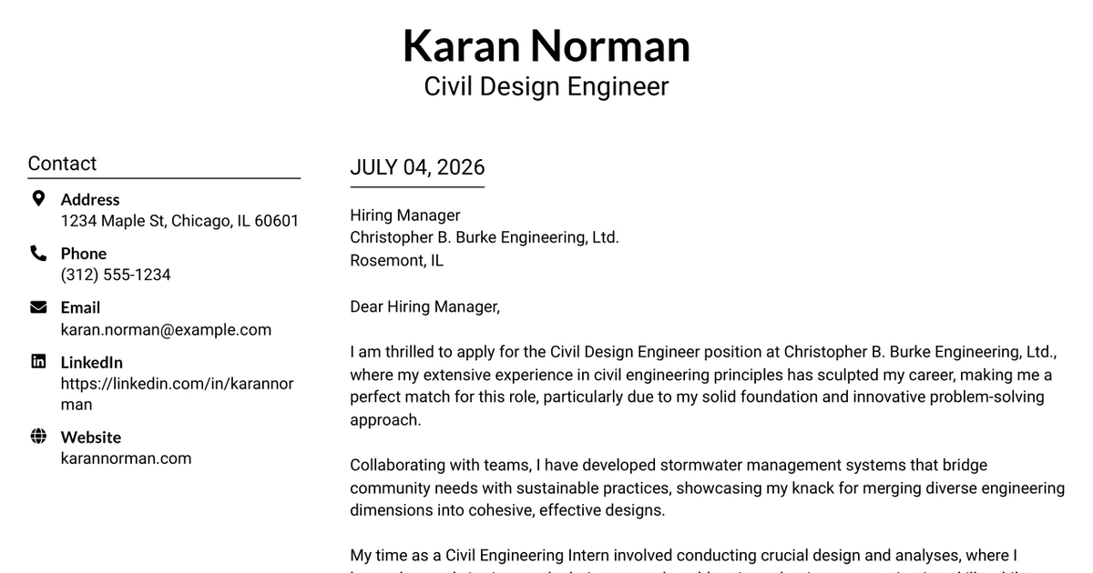 30+ Civil Design Engineer Cover Letter Templates with Example 2026