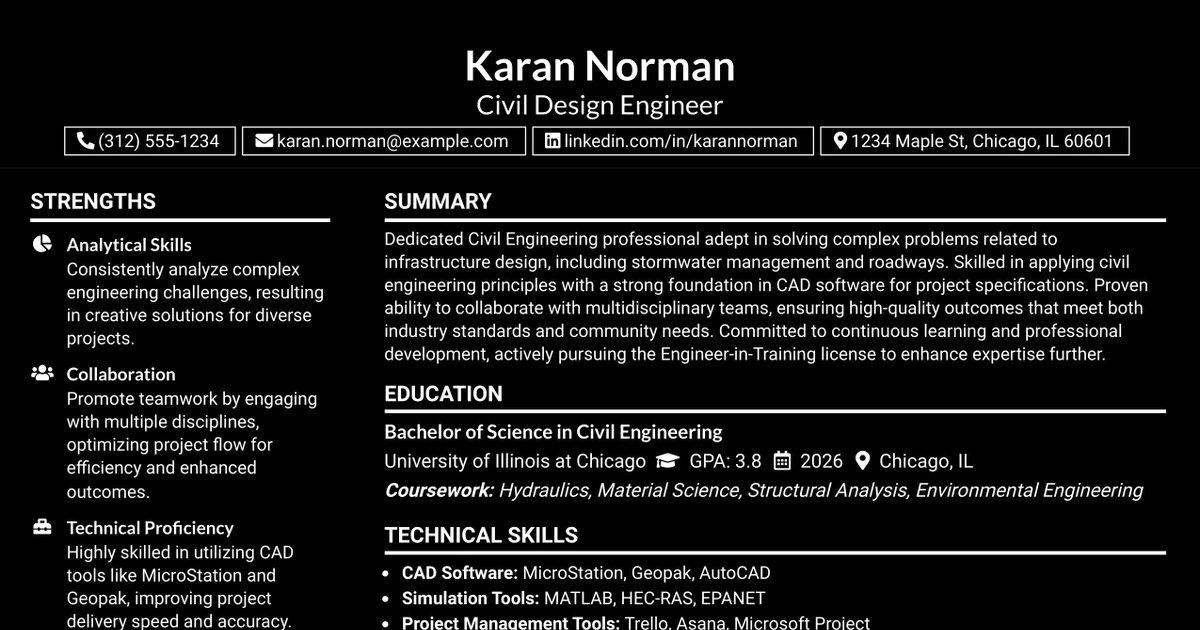 33 Civil Design Engineer Resume Templates with Example 2026 (ATS-Optimized)