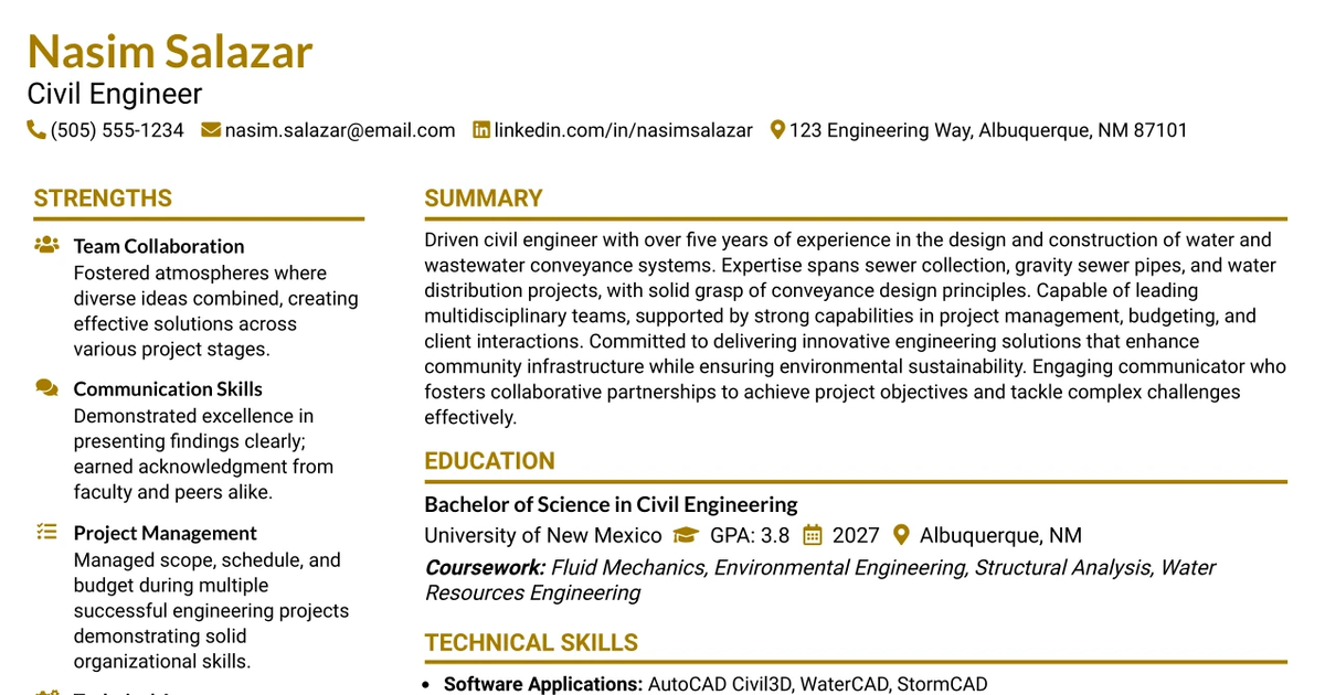 33 Civil Engineer, Conveyance Resume Templates with Example 2026 (ATS-Optimized)