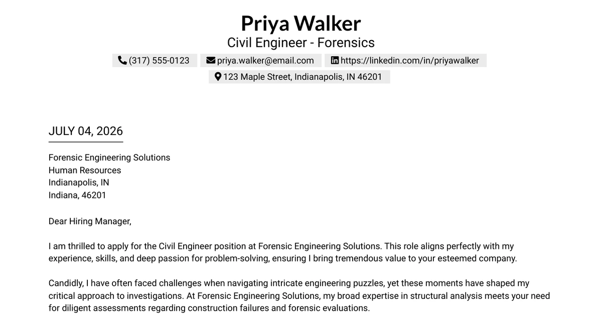 30+ Civil Engineer - Forensics Cover Letter Templates with Example 2026