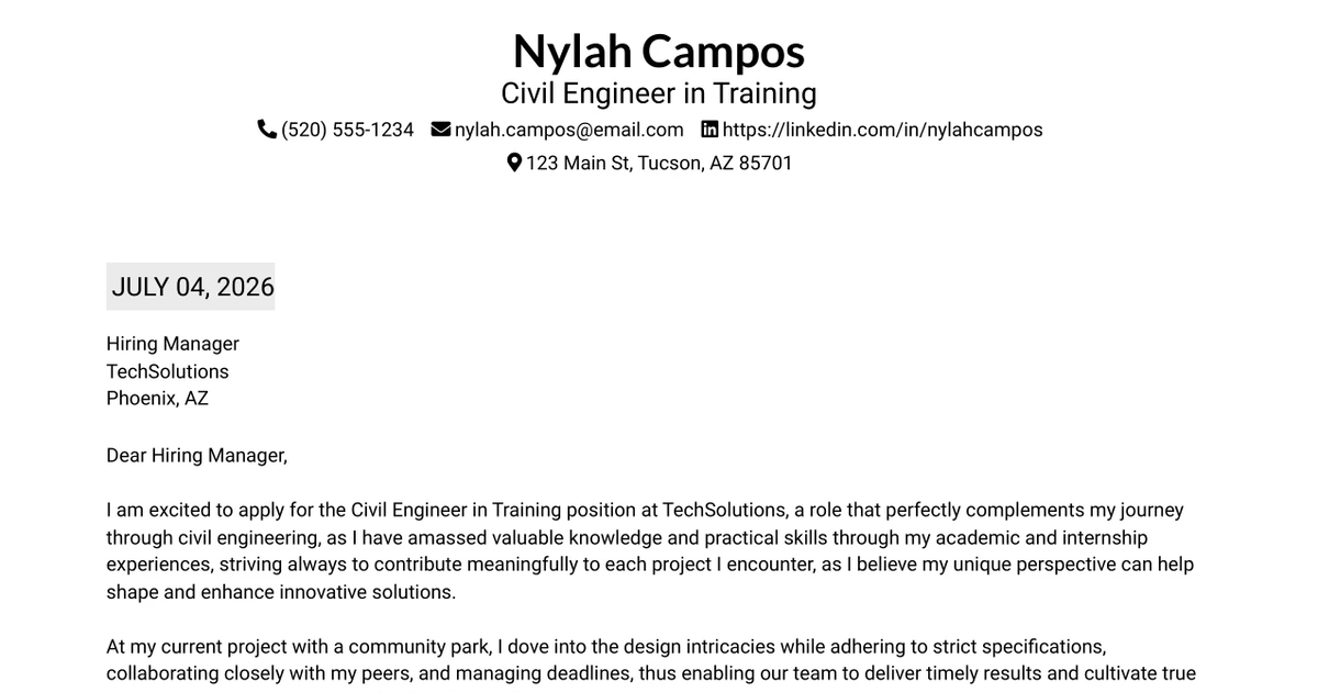 30+ Civil Engineer in Training Cover Letter Templates with Example 2026