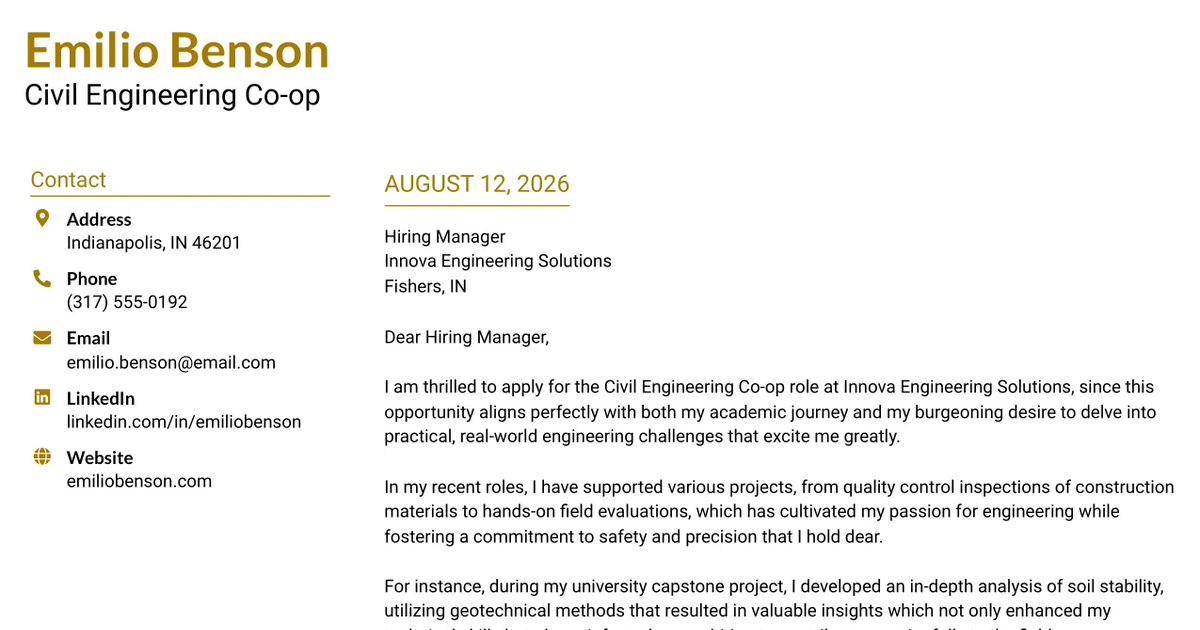 30+ Civil Engineering Co-op Cover Letter Templates with Example 2026